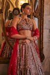 Jigar & Nikita_Red Silk, Net Embroidery, Sequins, Zari, Siam-e-shaahi Bridal Lehenga Set _Online_at_Aza_Fashions