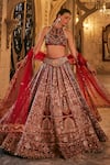 Shop_Jigar & Nikita_Red Silk, Net Embroidery, Sequins, Zari, Siam-e-shaahi Bridal Lehenga Set _Online_at_Aza_Fashions