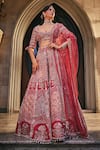 Buy_Jigar & Nikita_Red Velvet, Silk, Net Embroidery, Smash The Patriarchy Bridal Lehenga Set _Online_at_Aza_Fashions