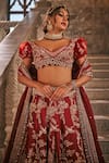 Jigar & Nikita_Red Silk, Net, Kota Doria Embroidery, Anant Pichwai Saga Bridal Lehenga Set _Online_at_Aza_Fashions
