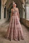Buy_Jigar & Nikita_Pink Velvet, Net Embroidery, Sequins, Zari, Beads Siam Rose Lehenga Set _at_Aza_Fashions