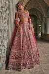Shop_Jigar & Nikita_Maroon Velvet, Silk, Net Embroidery, Zari, Dusk In Blossom Bridal Lehenga Set _Online_at_Aza_Fashions