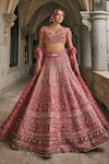 Buy_Jigar & Nikita_Maroon Velvet, Silk, Net Embroidery, Zari, Dusk In Blossom Bridal Lehenga Set _at_Aza_Fashions