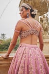 Shop_Jigar & Nikita_Pink Net Embroidery, Sequins, Zari, Pearls, Beads Flamingo Flounce Lehenga Set _at_Aza_Fashions