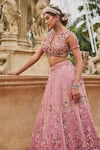 Buy_Jigar & Nikita_Pink Net Embroidery, Sequins, Zari, Pearls, Beads Flamingo Flounce Lehenga Set _Online_at_Aza_Fashions