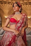 Shop_Jigar & Nikita_Red Silk, Net Embroidery, Zari, Beads Swans Of Siam Bridal Lehenga Set _Online_at_Aza_Fashions