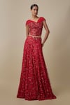Buy_Asaga_Red Satin, Organza, Chinon, Tulle Beads, Embroidery Mooka Lehenga With Blouse _at_Aza_Fashions