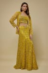 Buy_Asaga_Yellow Tulle, Satin, Organza Embroidery, Sequins, Citrine Jacket And Skirt Set _at_Aza_Fashions