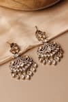 Shop_Curio Cottage_Gold Plated Stones, Faux Diamonds Meira Dusk Chandelier Earrings _at_Aza_Fashions