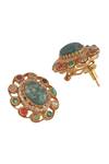 Curio Cottage_Gold Plated Gemstones Navratna Jade Stud Earrings _Online_at_Aza_Fashions