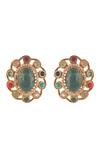Buy_Curio Cottage_Gold Plated Gemstones Navratna Jade Stud Earrings _Online_at_Aza_Fashions