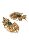 Curio Cottage_Gold Plated Gemstones, Pearls Gilded Tusker Dangler Earrings _Online_at_Aza_Fashions