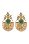 Buy_Curio Cottage_Gold Plated Gemstones, Pearls Gilded Tusker Dangler Earrings _Online_at_Aza_Fashions