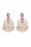 Curio Cottage_Gold Plated Stones, Pearls, Beads Rippling Lotus Polki Chandbali Earrings _Online_at_Aza_Fashions