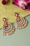 Shop_Curio Cottage_Gold Plated Stones, Pearls, Beads Rippling Lotus Polki Chandbali Earrings _at_Aza_Fashions