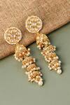 Shop_Curio Cottage_Gold Plated Pearls, Stones Luminous Meira Jhumki Earrings _at_Aza_Fashions