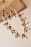 Shop_Curio Cottage_Gold Plated Pearls, Stones Strung Navratna Set _at_Aza_Fashions