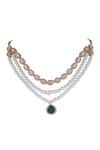 Shop_Curio Cottage_Gold Plated Stones, Crystals Meira Trinity Glam Necklace Set _Online_at_Aza_Fashions