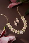 Shop_Curio Cottage_Multi Color Pearls, Stones, Faux Diamonds Meira Enamel Spring Necklace Set _at_Aza_Fashions