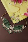 Shop_Curio Cottage_Green Beads, Pearls, Stones Crescent Jade Choker Set_at_Aza_Fashions