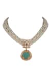 Buy_Curio Cottage_White Pearls, Gemstones, Gilded Jade Choker Set _Online_at_Aza_Fashions