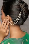 Buy_Curio Cottage_Gold Plated Crystals, Pearls Kundan Droplet Ear Chain _at_Aza_Fashions
