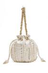 Shop_Doux Amour_Ivory Embroidery, Beads Emma Potli Bag _at_Aza_Fashions