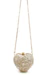 Doux Amour_Ivory Embroidery, Beads Zoe Heart Shaped Clutch _Online_at_Aza_Fashions