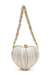 Shop_Doux Amour_Ivory Embroidery, Beads Zoe Heart Shaped Clutch _at_Aza_Fashions