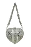 Shop_Doux Amour_Silver Beads, Sequins Manzar Embroidered Clutch _at_Aza_Fashions