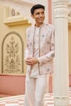 Buy_Contrast By Parth_Pink Silk Embroidery, Sequins Gulzaar Jacket And Pant Set _Online_at_Aza_Fashions