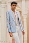 Contrast By Parth_Blue Silk Embroidery Powder Blazer Set _Online_at_Aza_Fashions