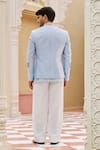 Shop_Contrast By Parth_Blue Silk Embroidery Powder Bandhgala Jacket Set _at_Aza_Fashions