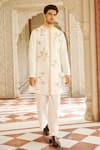 Buy_Contrast By Parth_Cream Twill Embroidery Sherwani Set _at_Aza_Fashions