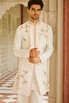 Buy_Contrast By Parth_Cream Twill Embroidery Sherwani Set _Online_at_Aza_Fashions
