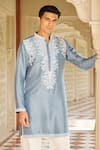 Buy_Contrast By Parth_Blue Silk Embroidery Denim Kurta Set _Online_at_Aza_Fashions