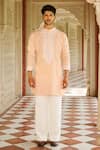 Buy_Contrast By Parth_Peach Silk Embroidery Kurta Set _at_Aza_Fashions