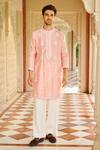 Buy_Contrast By Parth_Pink Silk Embroidery Light Kurta Set _at_Aza_Fashions