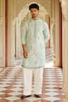 Buy_Contrast By Parth_Blue Silk Embroidery Powder Kurta Set _at_Aza_Fashions