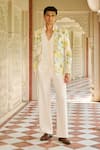 Buy_Contrast By Parth_Ivory Twill Floral Pattern Blazer Set _at_Aza_Fashions
