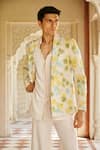 Contrast By Parth_Ivory Twill Floral Pattern Blazer Set _Online_at_Aza_Fashions