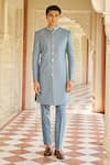 Buy_Contrast By Parth_Blue Jacquard, Silk Denium Rooh Sherwani Set _at_Aza_Fashions