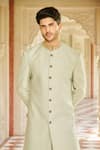 Buy_Contrast By Parth_Green Jacquard, Silk Embroidery Rehmat Button Down Sherwani Set _Online_at_Aza_Fashions