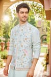 Buy_Contrast By Parth_Blue Silk Embroidery Hunar Bundi Kurta Set _Online_at_Aza_Fashions