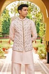 Buy_Contrast By Parth_Pink Silk Embroidery Bundi Kurta Set _Online_at_Aza_Fashions