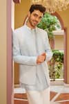 Contrast By Parth_Blue Silk Embroidery Jacket And Kurta Set _Online_at_Aza_Fashions