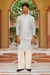 Buy_Contrast By Parth_Blue Silk Embroidery Powder Bundi Kurta Set _at_Aza_Fashions
