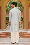 Shop_Contrast By Parth_Blue Silk Embroidery Powder Bundi Kurta Set _at_Aza_Fashions