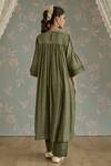 Shop_Kritika Dawar_Green Chanderi Embroidery, Lace Round Neck Rosa Self Stripe Floral Pattern Kurta _at_Aza_Fashions