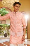 Buy_Contrast By Parth_Pink Silk Embroidery Sahiba Bundi Kurta Set _Online_at_Aza_Fashions